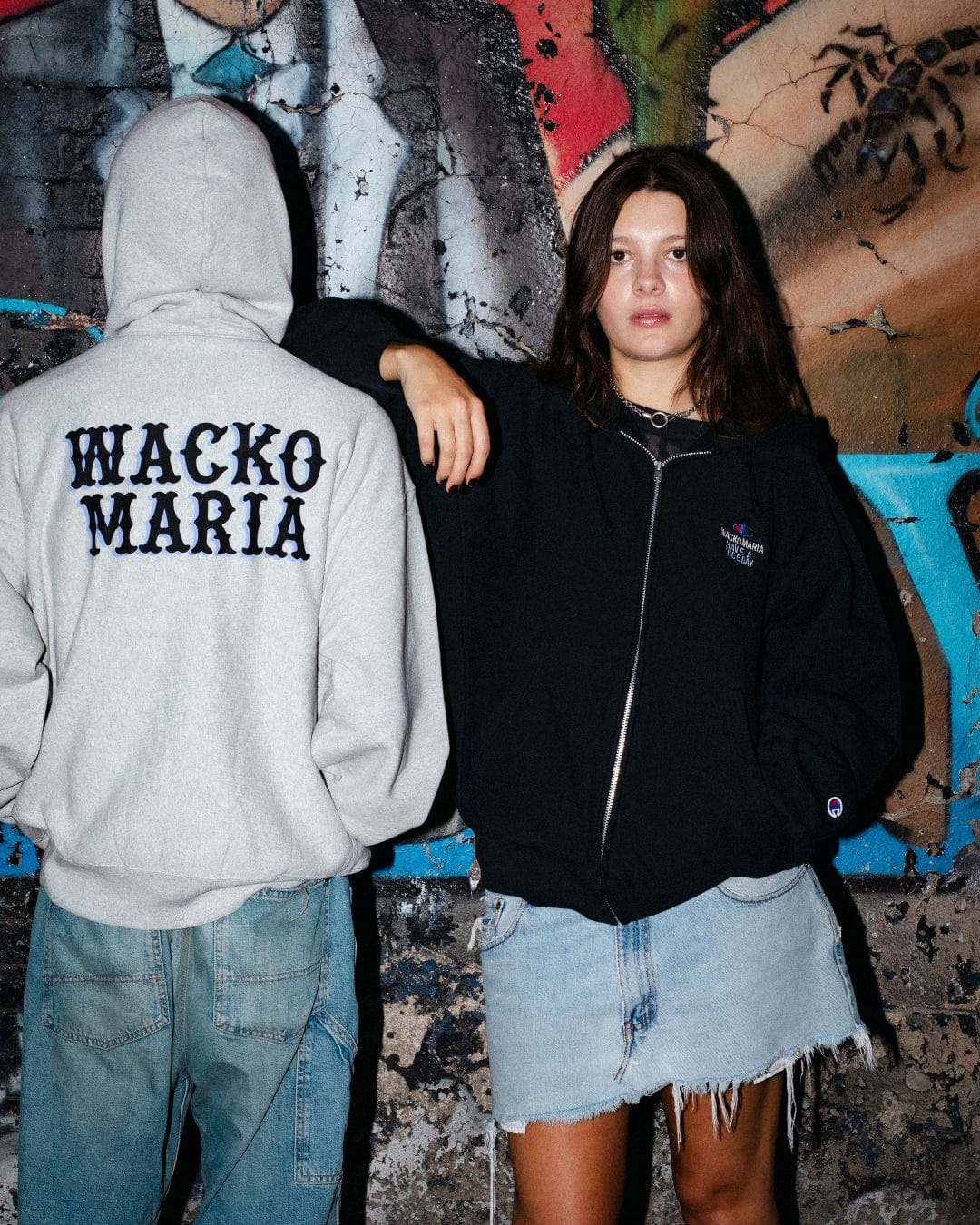 Champion and WACKO MARIA sweatshirt and zip-hoodie campaign photograph