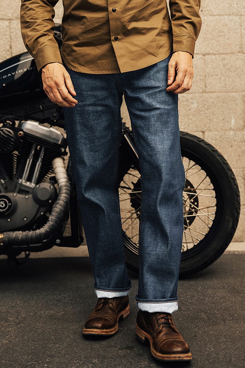 KATO Teacore Pail jeans worn with turn-ups