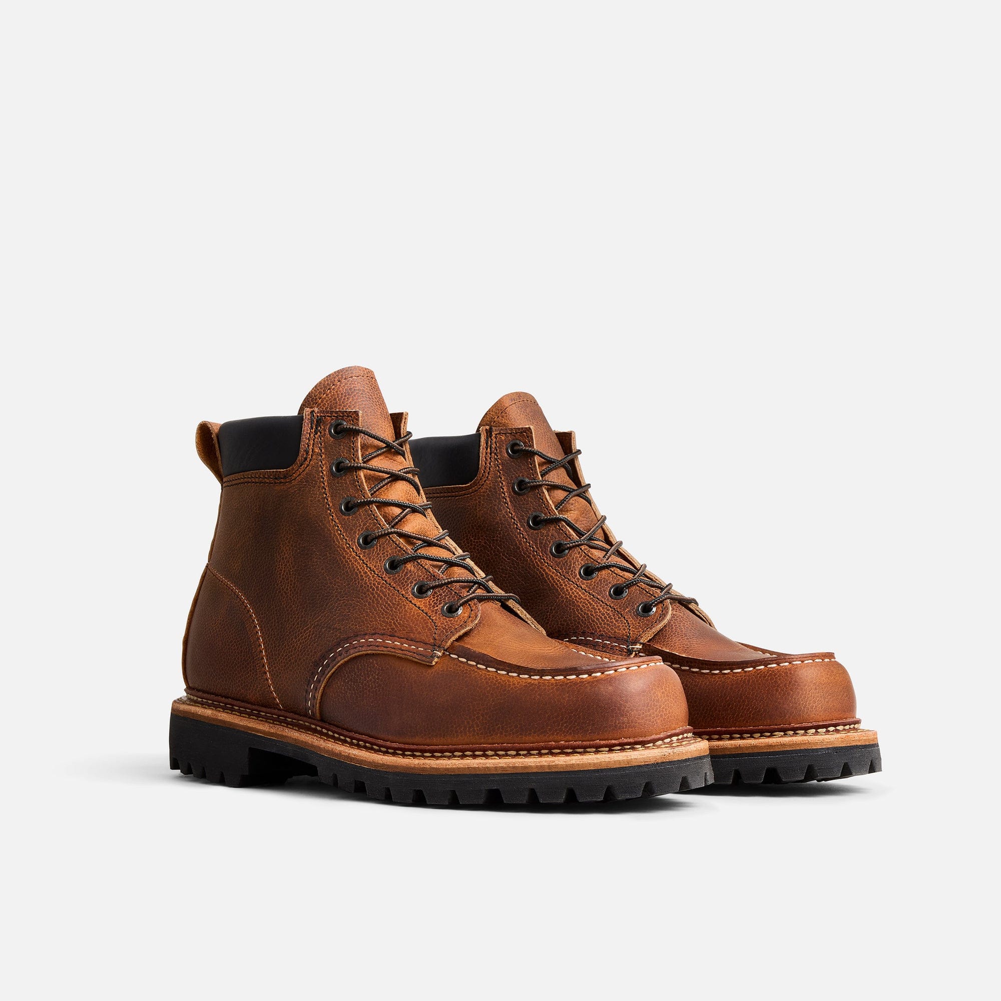 Pair of Red Wing Norway Moc 8213 Copper Rough & Tough boots at an angle.