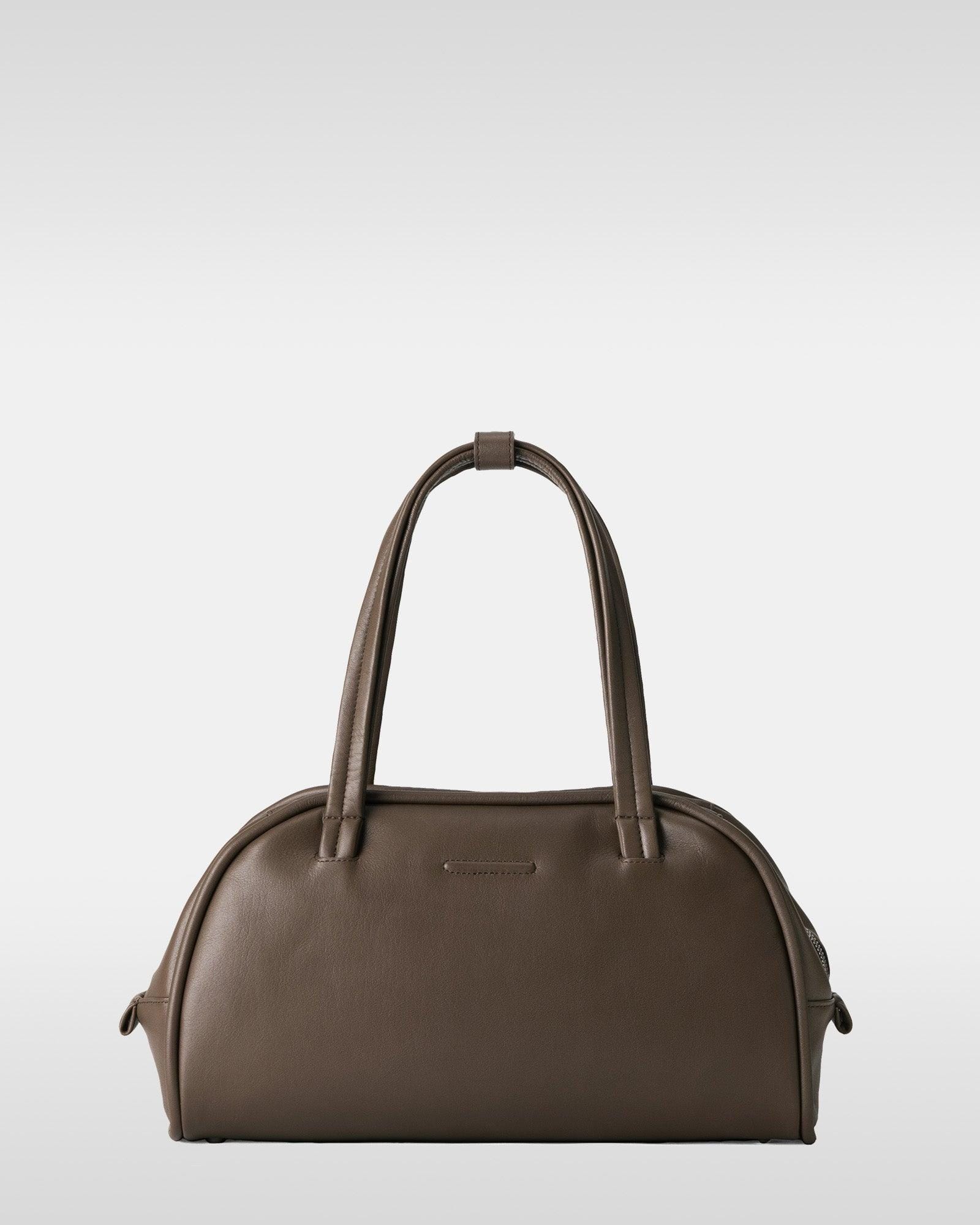 Brown Essential Leather Boston Medium bag front view.