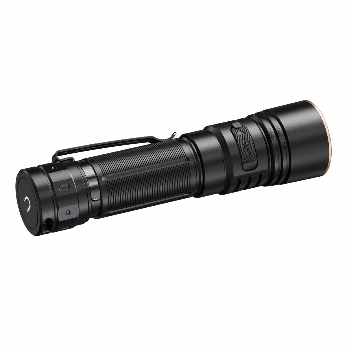 Fenix E40R clean rear angled view showing tail and clip