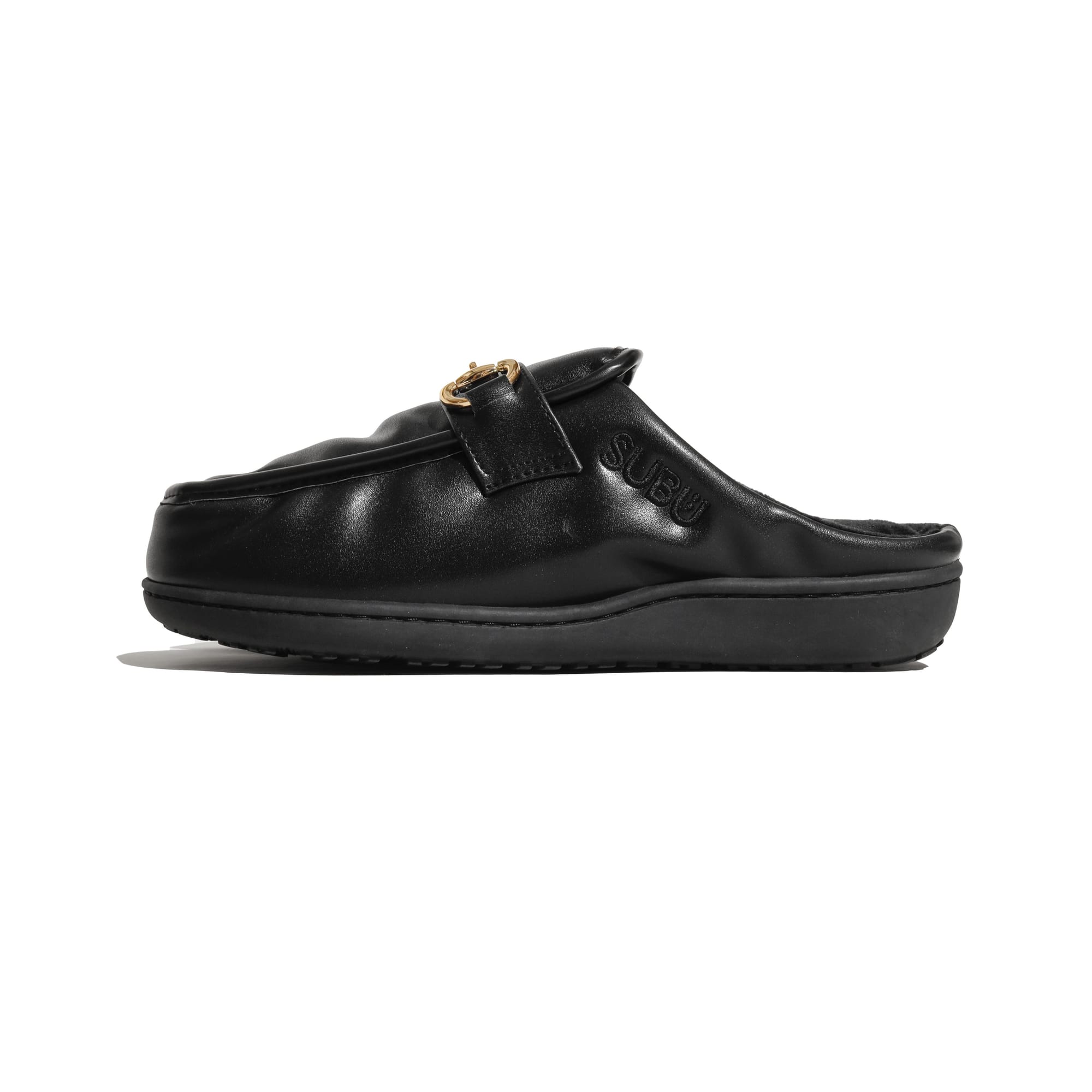DOTS LOAFER Black side profile showing its open heel