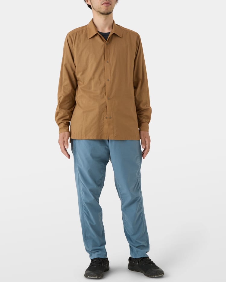 Brown Sugar Kami Shirt worn with trousers, front