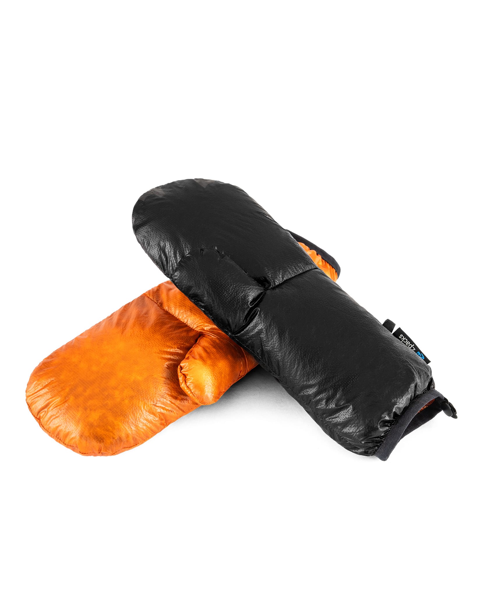 Black and orange faces of the reversible Down Mittens.