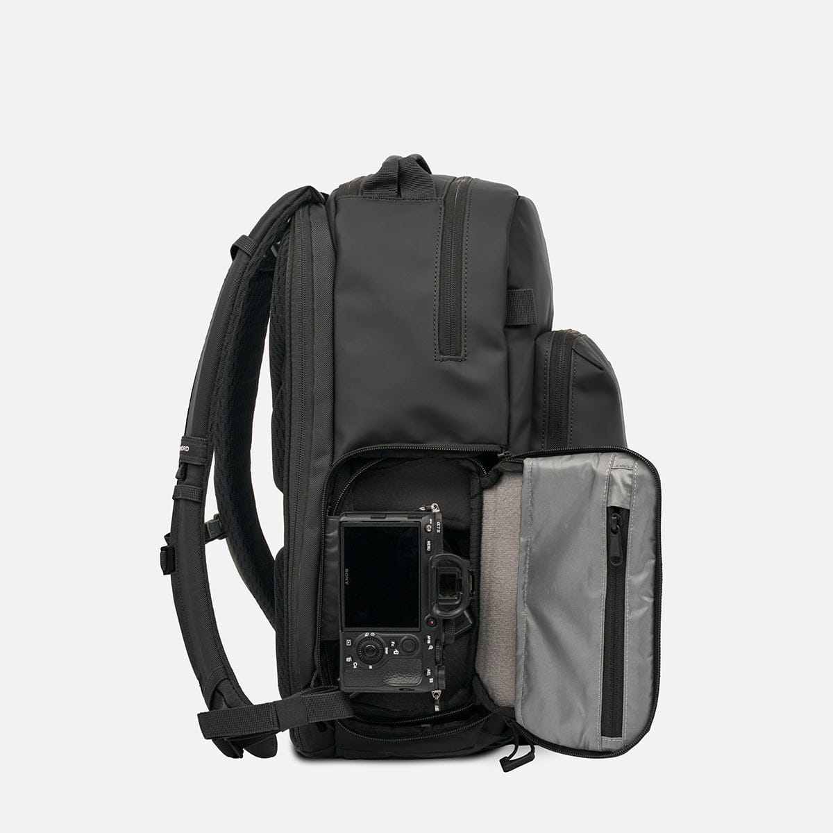 Black 21L PRVKE Pocket with side camera door open