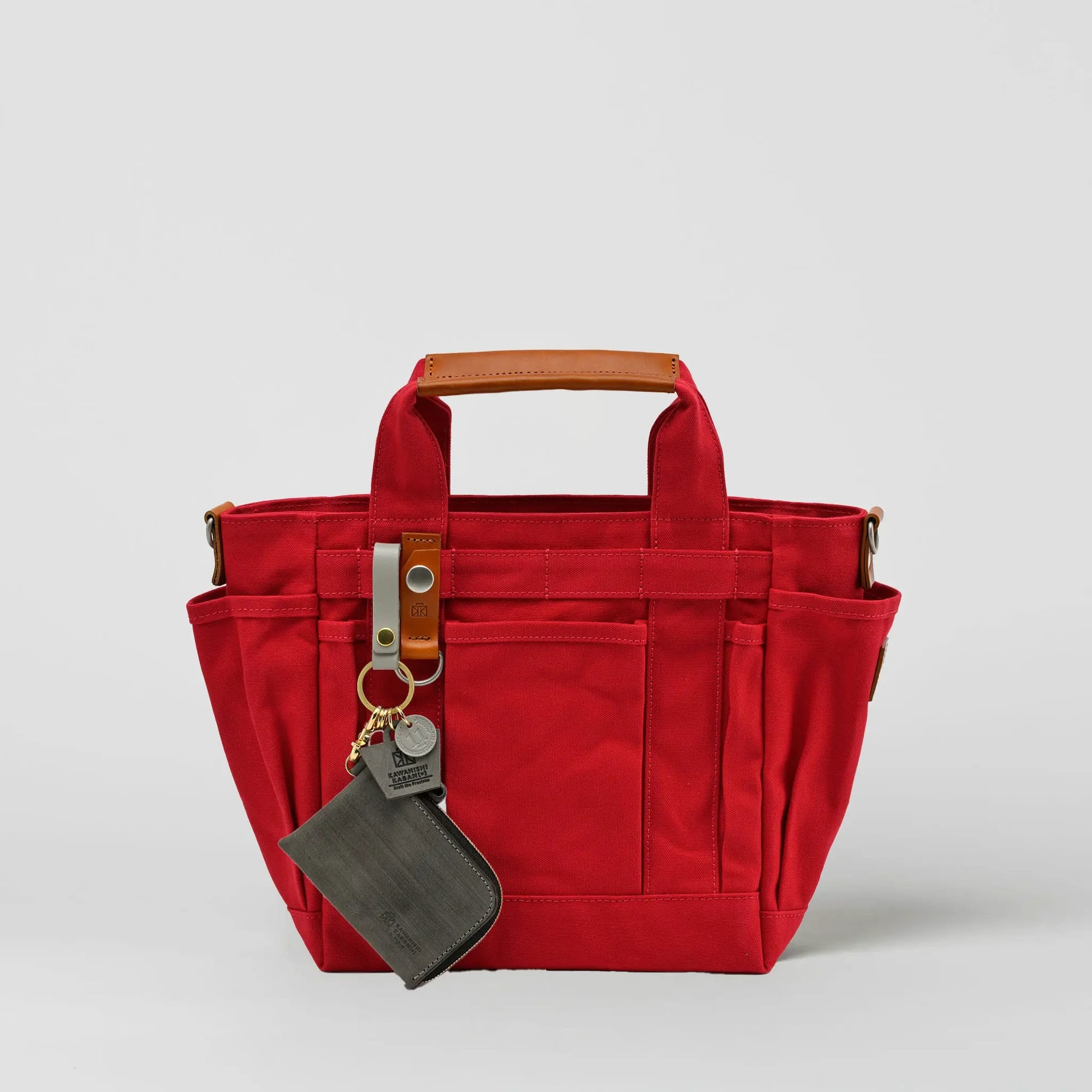 Red anniversary grabe mini tote with grey wallet charm