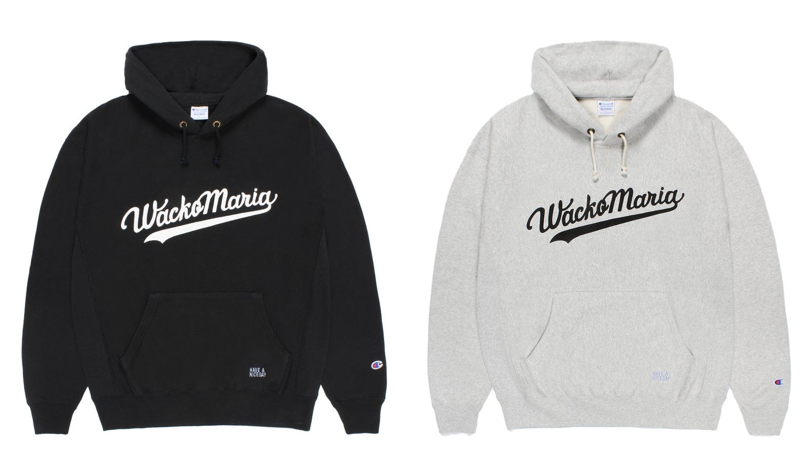 Black and grey script-logo pullover hoodies