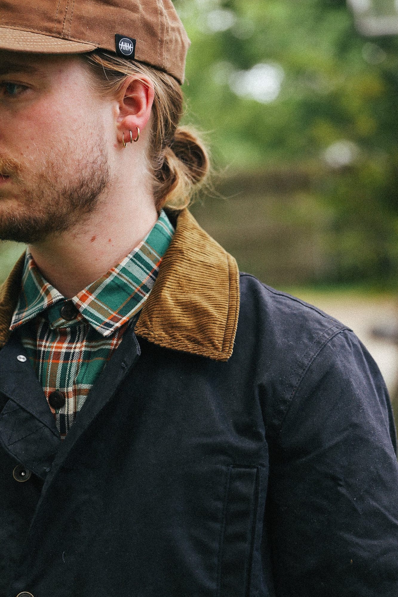 Collar detail of A New Medium black waxed Sportsman’s Jacket.