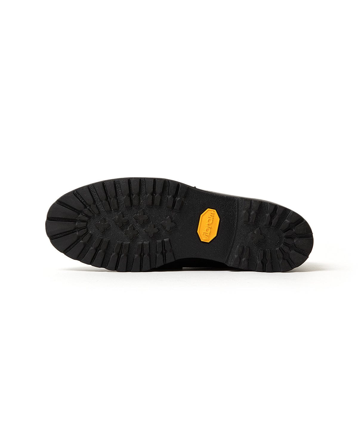Vibram outsole with its yellow logo visible.