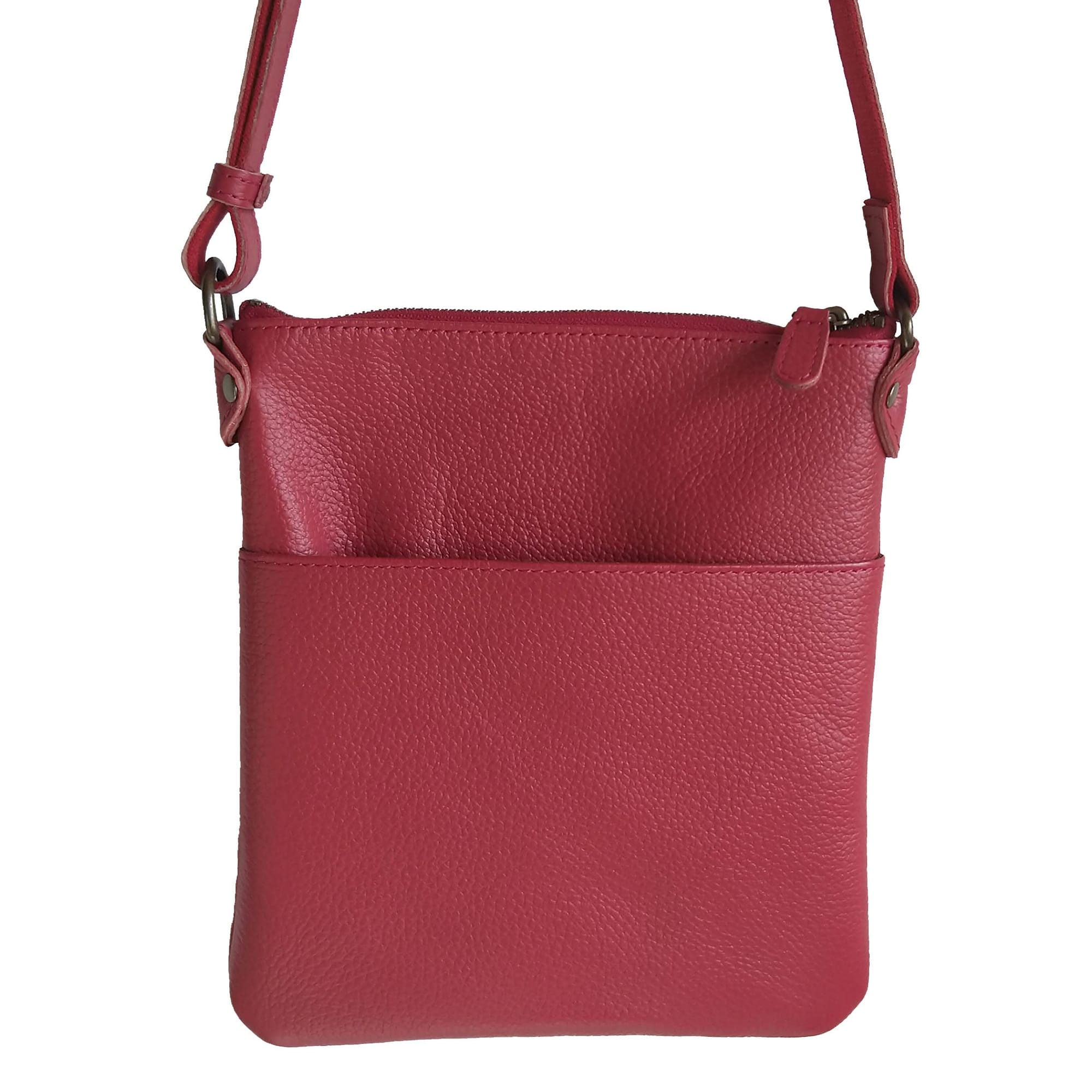 Red bag showing exterior slip pocket