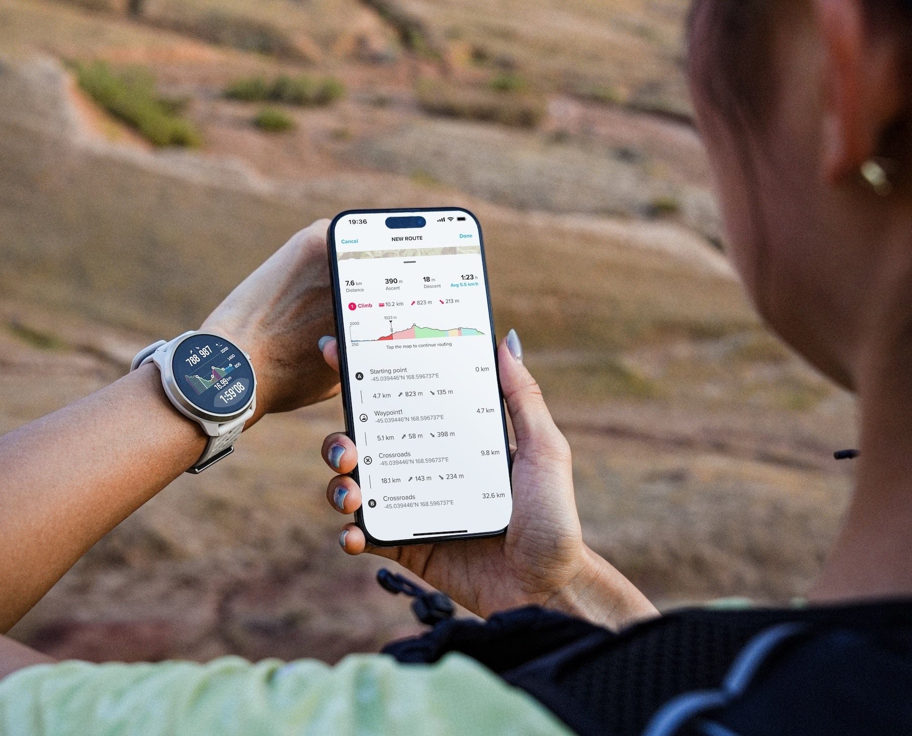 Runner consulting the Suunto app with Race 3S on the wrist