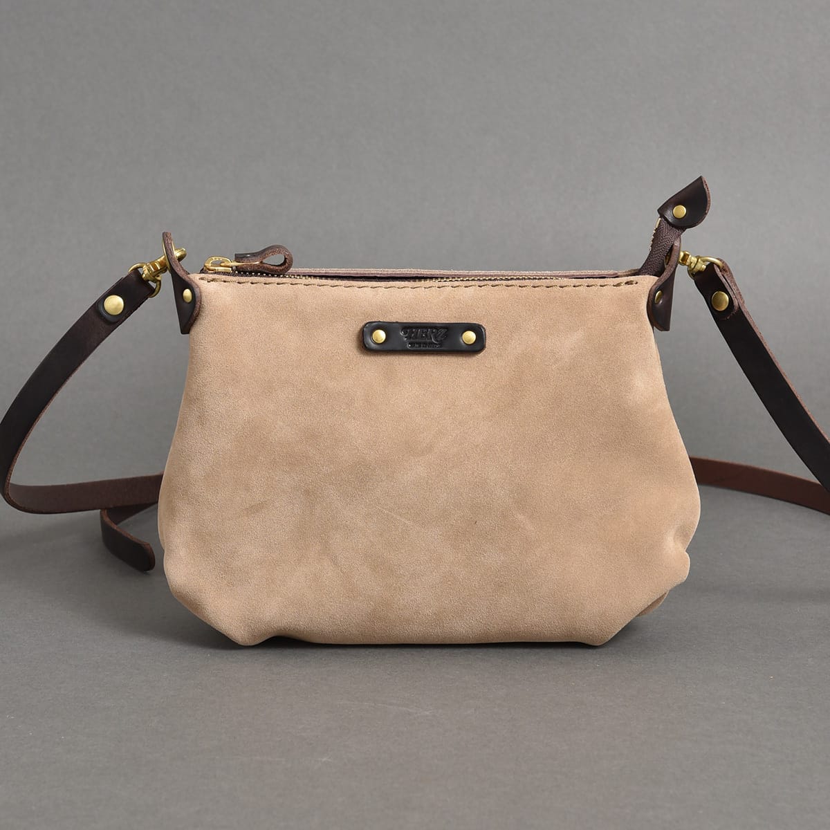 HERZ SUB2604 suede shoulder bag, front view.