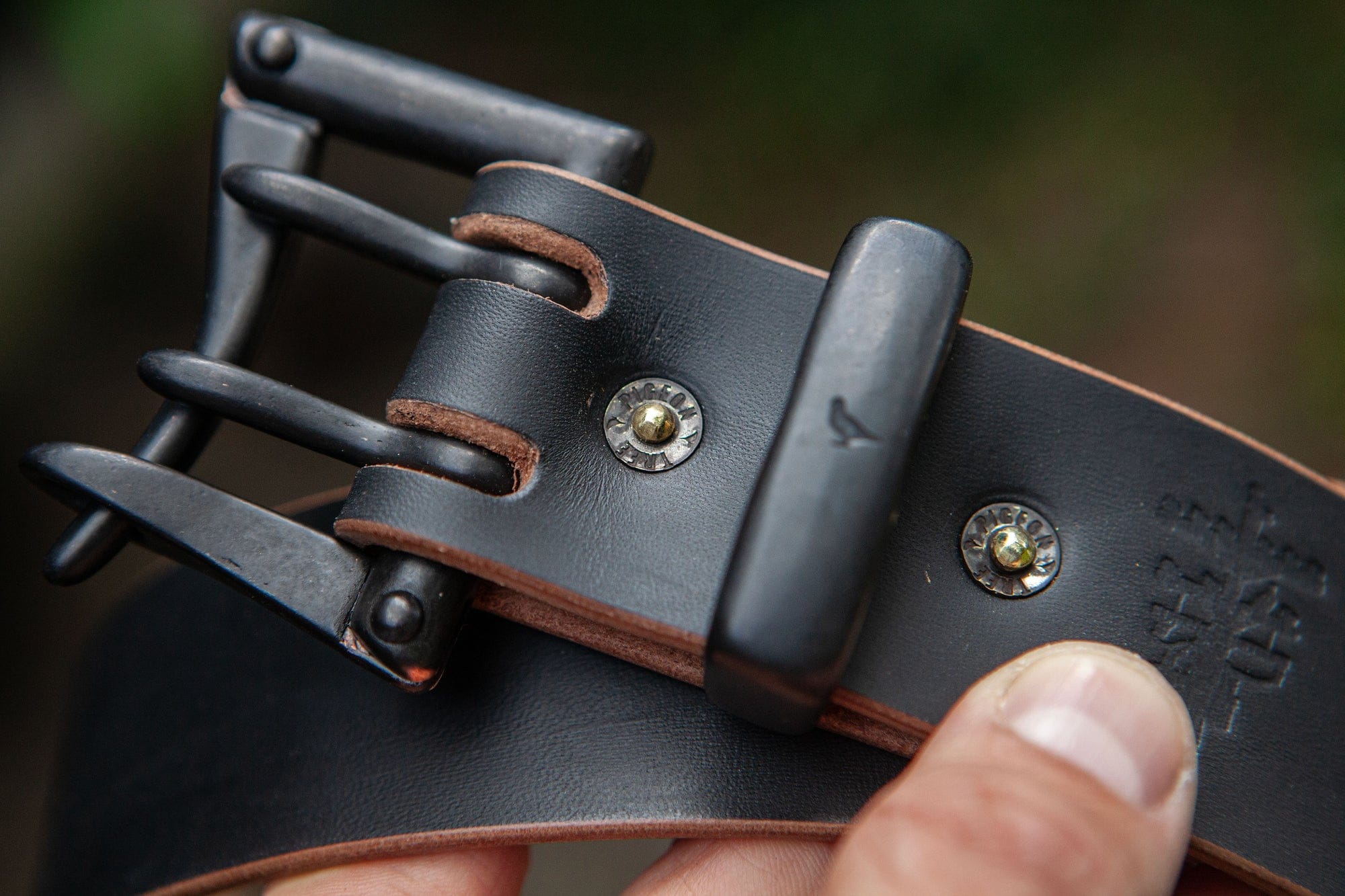 Rivet attachment detail on the new Pigeon Tree Ultimate Teacore belt.