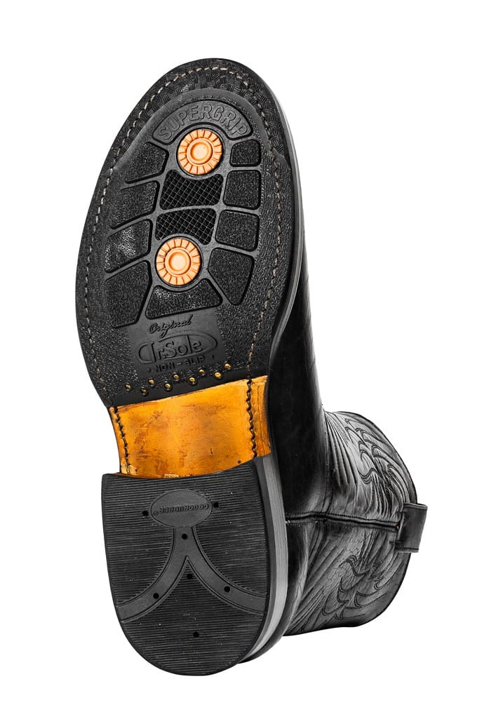 Sole view of the Self Edge x Unmarked black-bison roper.
