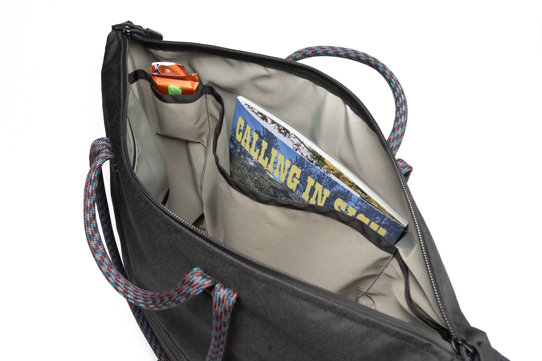 Open Outer Shell QR Tote showing the lining and interior organisation.