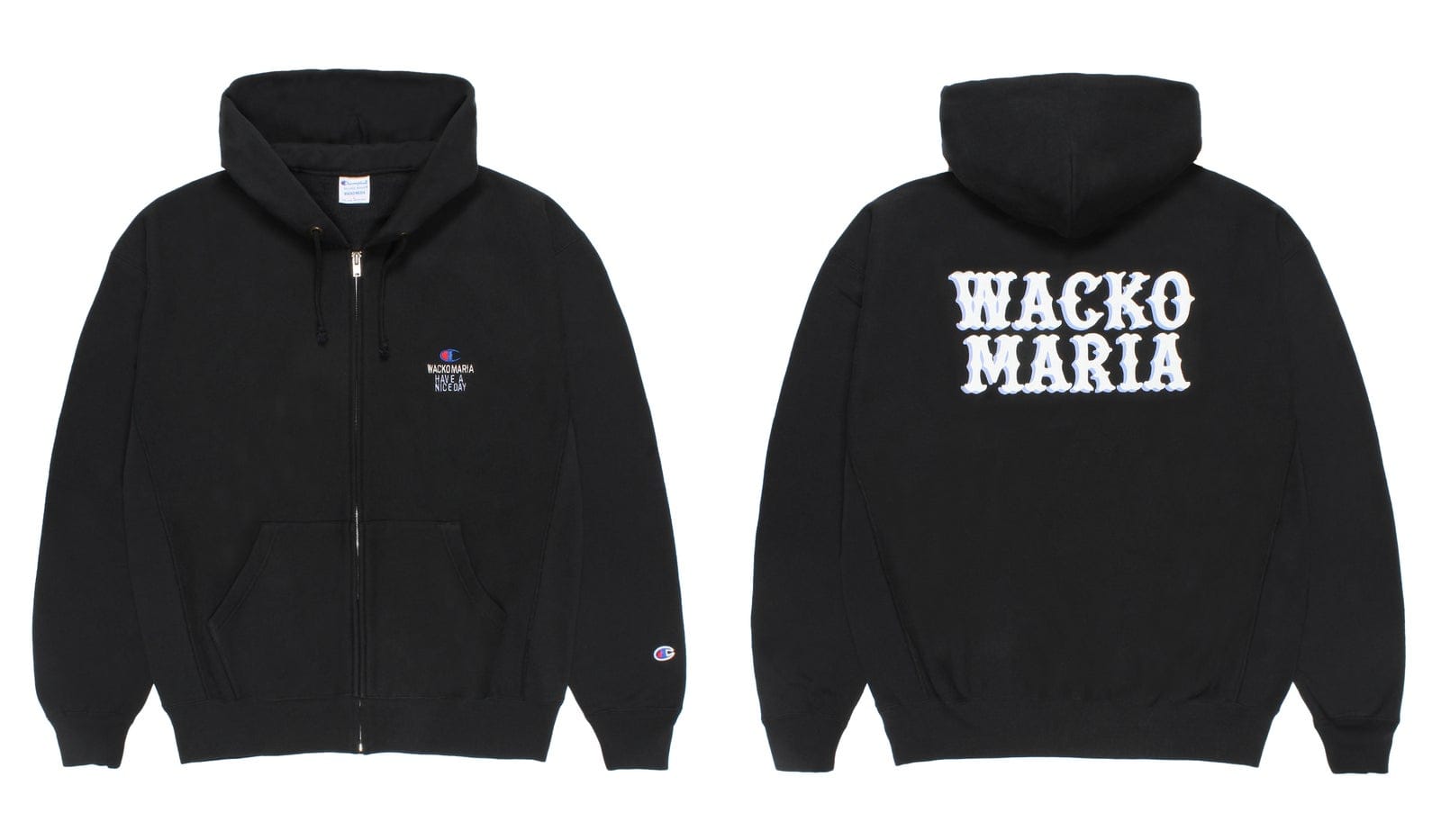 Black zip hoodie, front and back