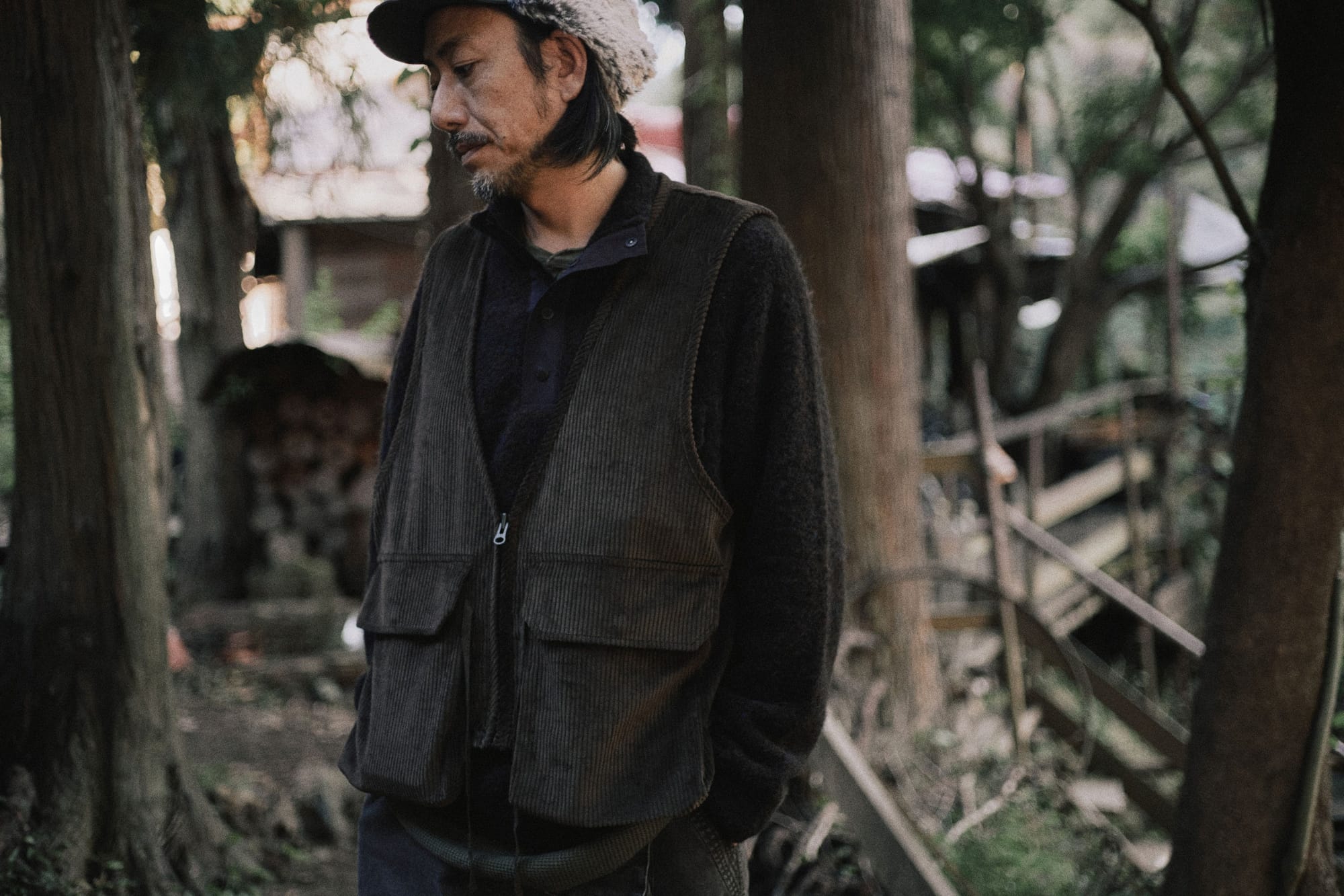 Corduroy Fleece Vest worn outdoors