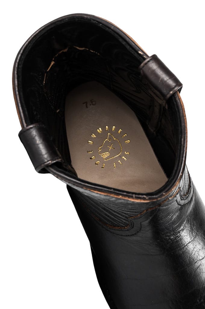 Interior detail of the Self Edge x Unmarked black-bison roper.