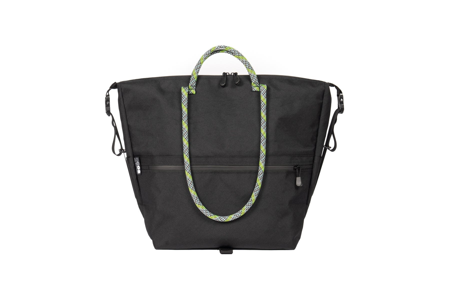 Outer Shell QR Tote with the alternate neon green and silver rope handles.