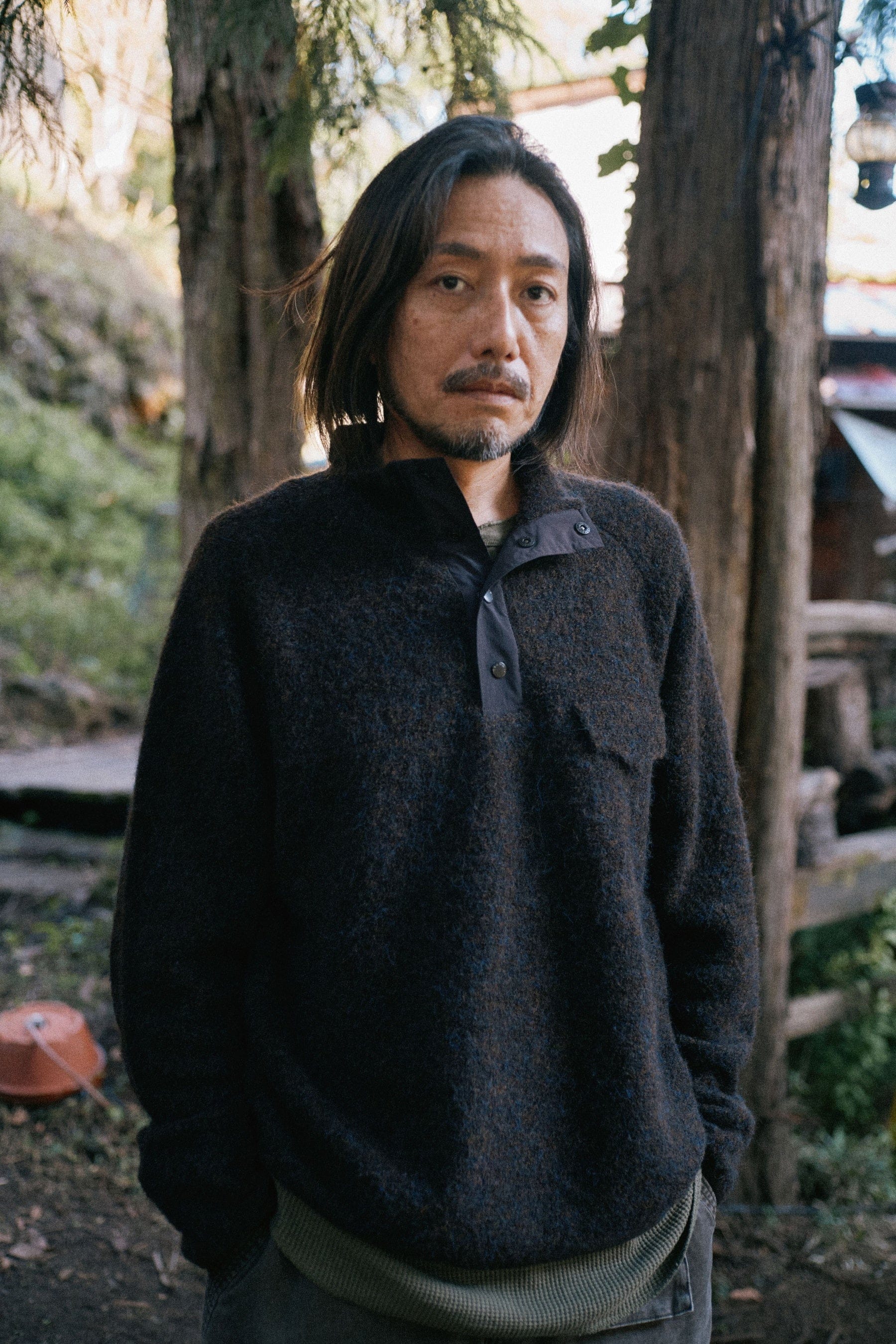 Roche Knit Anorak worn outdoors