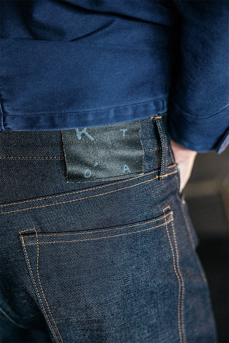 KATO leather patch and rear pocket on Teacore jeans