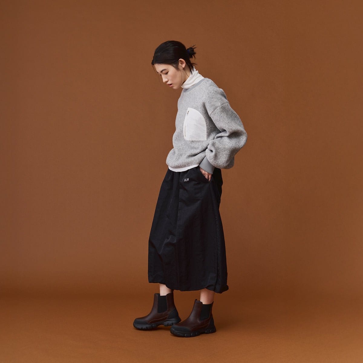 TREK CHELSEA boots worn with a skirt in official unisex styling