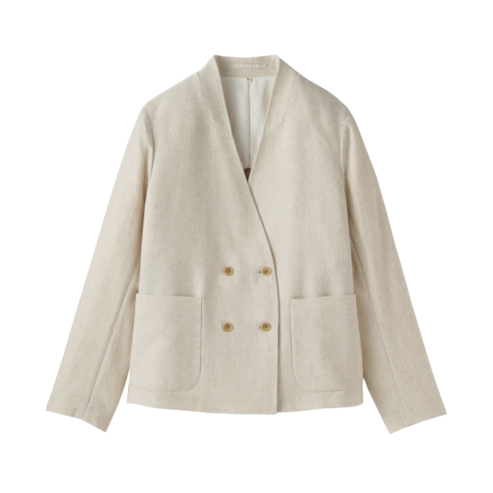 Ivory MUJI Labo collarless jacket with four buttons and two patch pockets