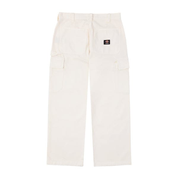 Rear view of natural-coloured HUF and Dickies Cargo Utility Pants.