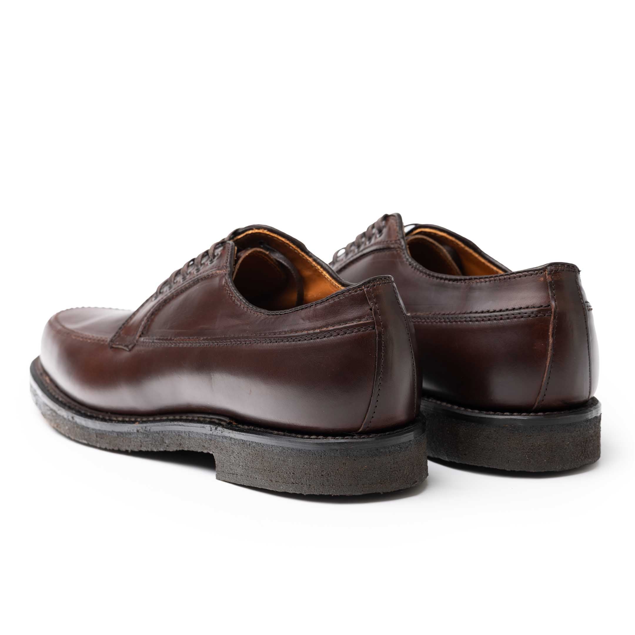 Rear view of the Alden x Clutch Cafe Ranger Moc shoes and their heels.