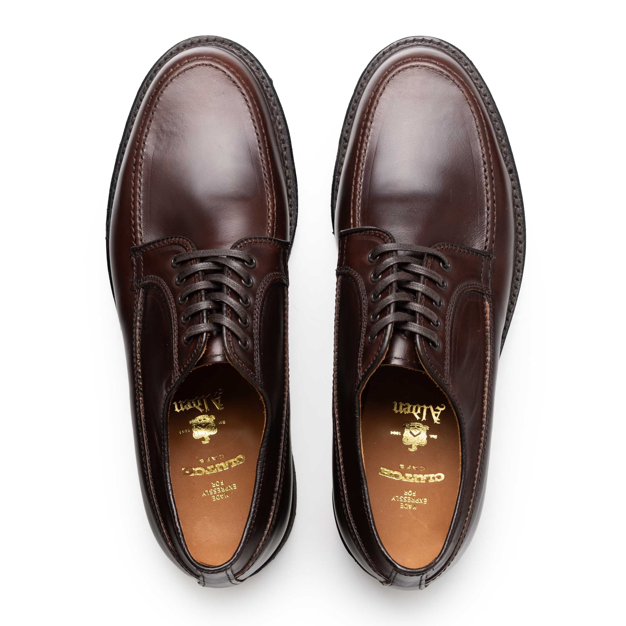 Overhead view of the brown M3612 Ranger Moc pair showing the rounded toe shape and laces.