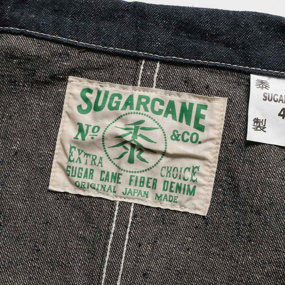 Sugar Cane woven label inside the SC15920 denim work coat.