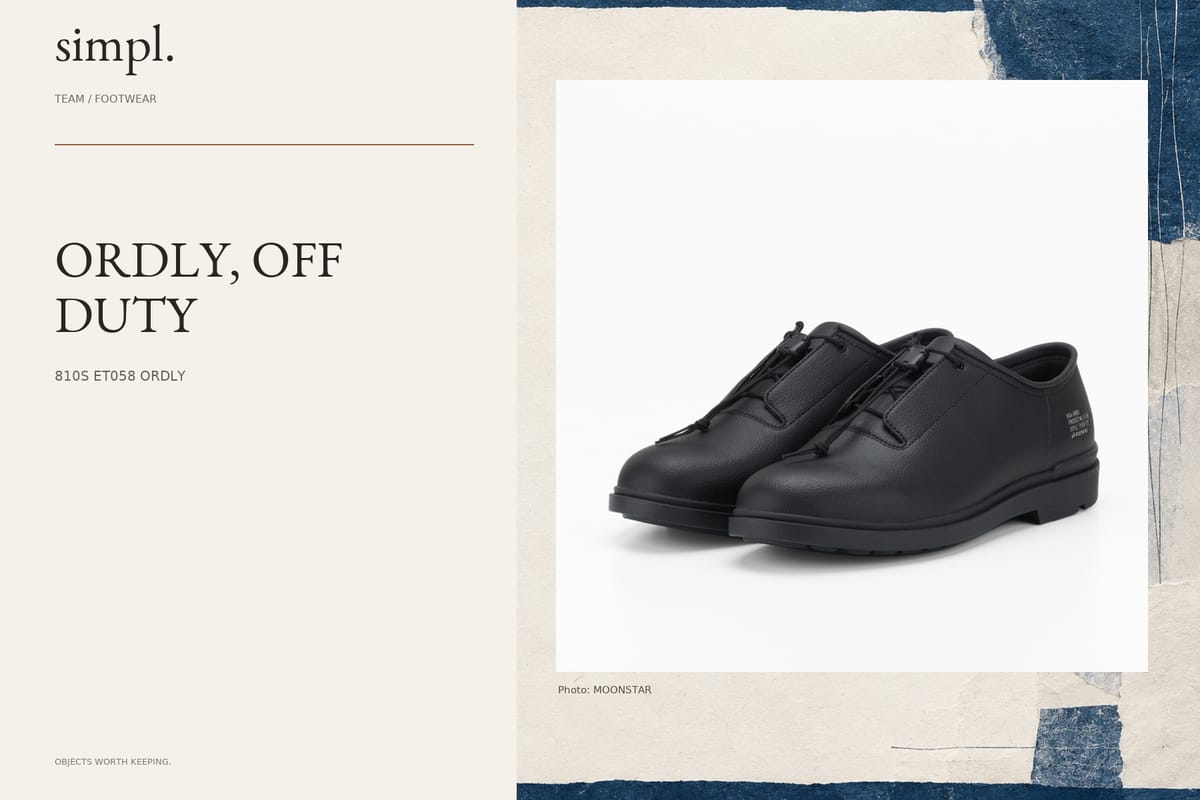 MOONSTAR 810s ORDLY brings quick laces to a formal-looking shoe — credited official product photograph in the simpl. cover.