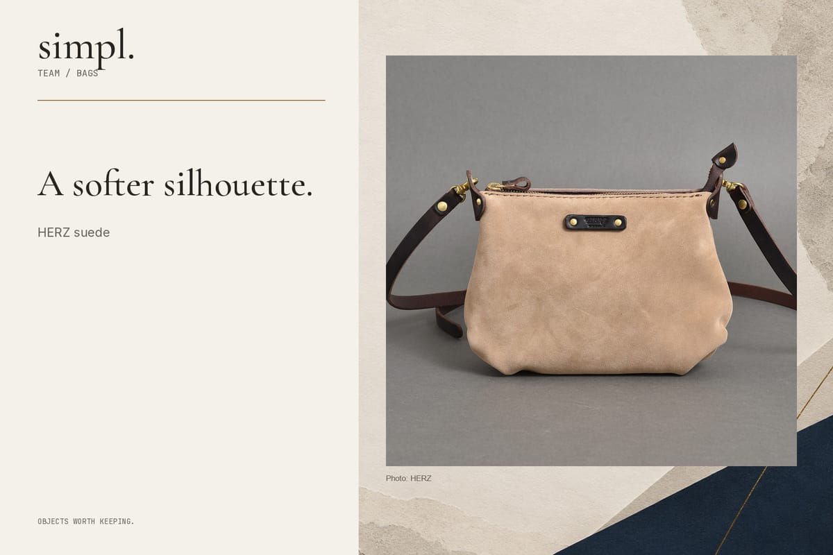 HERZ SUB2604 suede shoulder bag, front view.