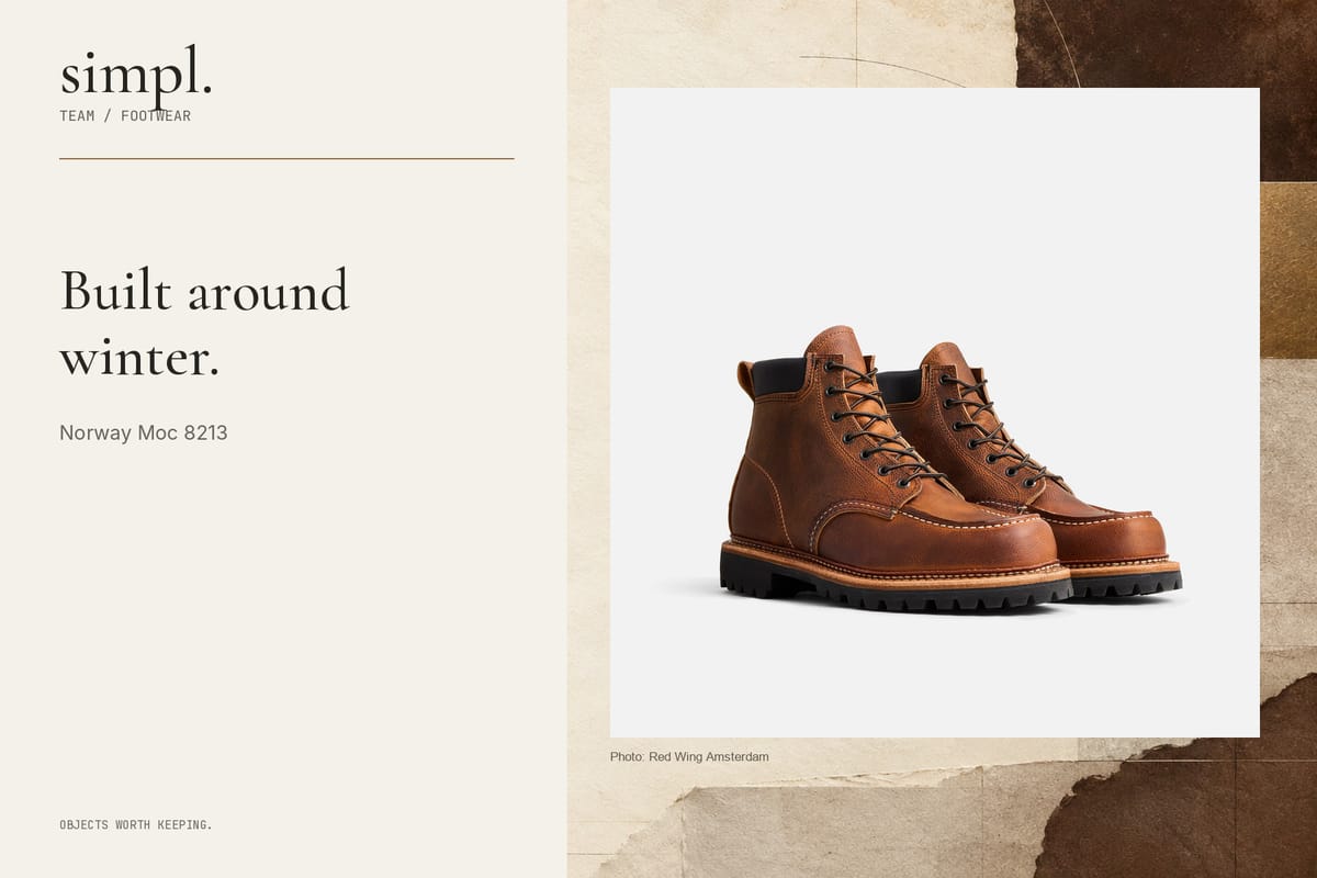 Pair of Red Wing Norway Moc 8213 Copper Rough & Tough boots at an angle.