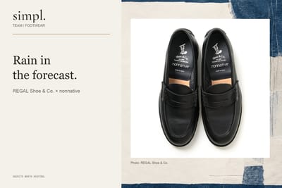 Top view of the black loafer pair and branded insoles.