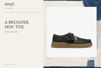 Clarks gives the Torview a broader autumn profile — credited official product photograph in the simpl. cover.