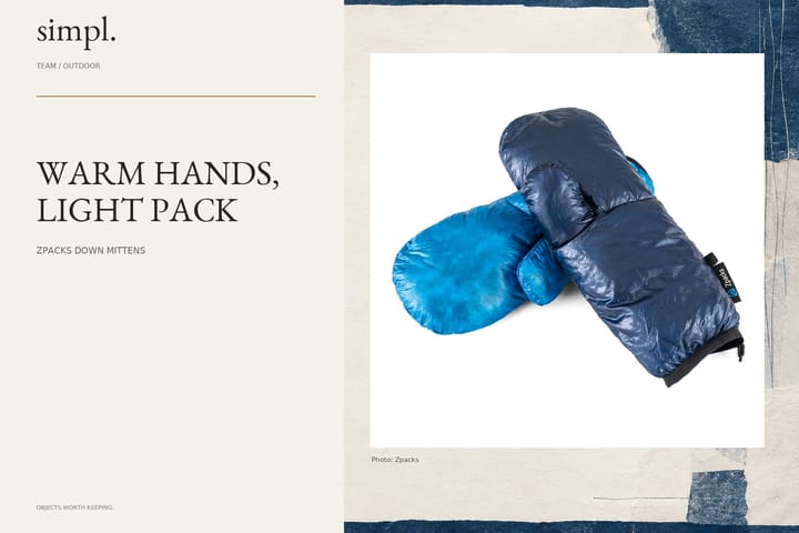 Zpacks Down Mittens save their warmth for camp — credited official product photograph in the simpl. cover.