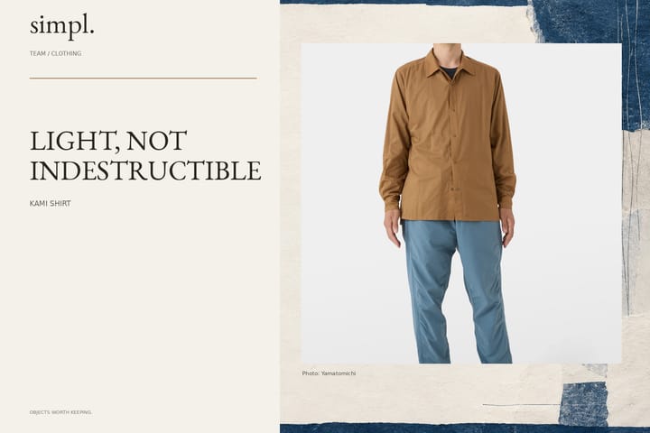 Yamatomichi restocks the Kami Shirt, keeping its lightness and its limitations in view — credited official product photograph in the simpl. cover.
